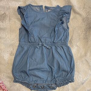 Janie and Jack Chambray Ruffle Romper in Light Blue